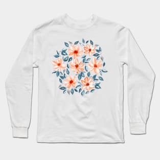 Orange & Navy Watercolor Floral 1 Long Sleeve T-Shirt